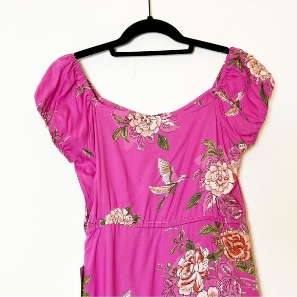 Angie Pink Floral Fit & Flare Button Down Summer Mini Dress, Size Medium - Picture 6 of 10